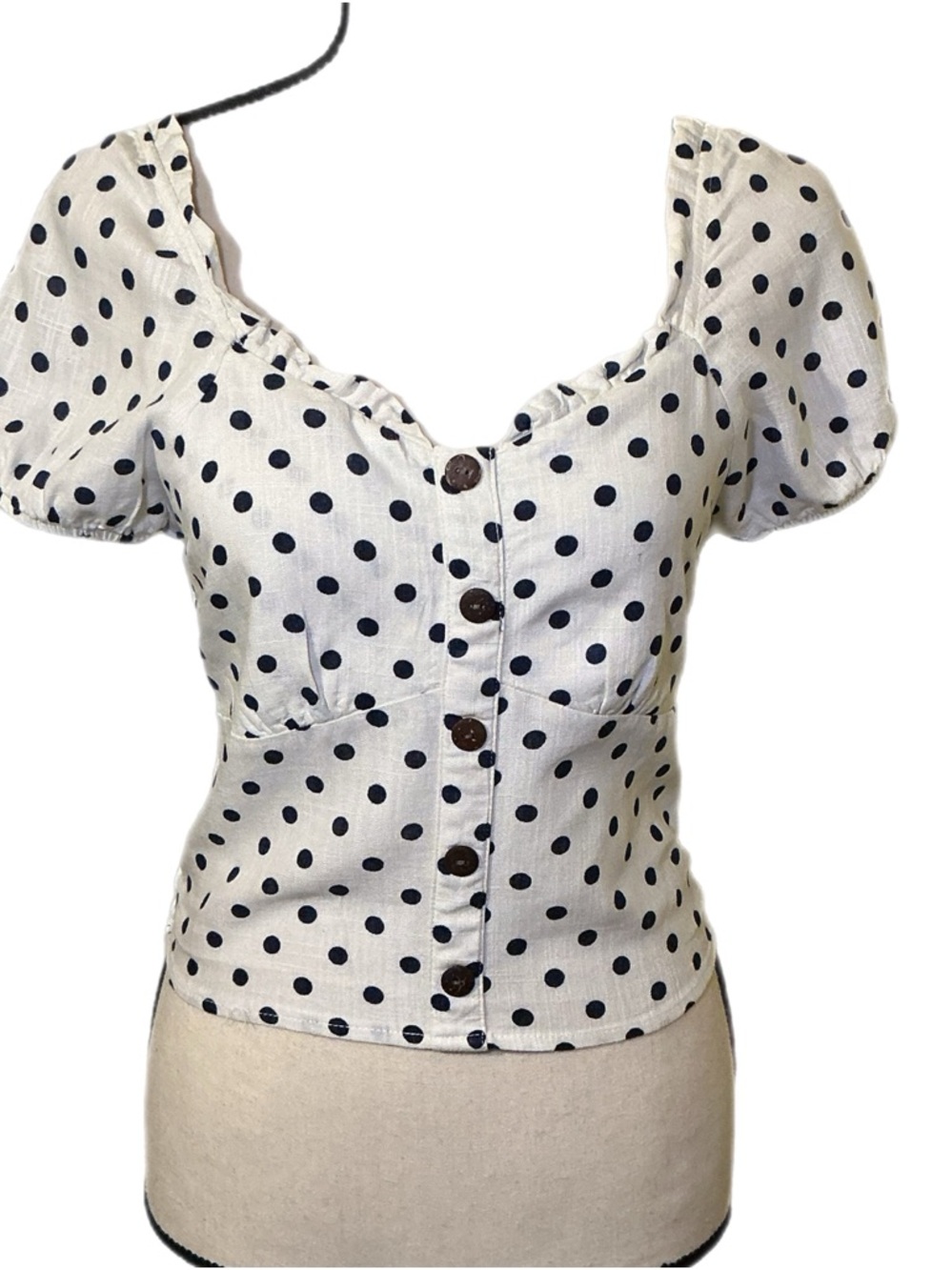 Monteau LA Polka Dot Puff Sleeve Smocked Crop S Cottagecore Milkmaid